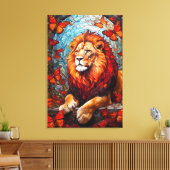 Lion painting that evokes the art of church glass キャンバスプリント (インサイチュ (リビング))