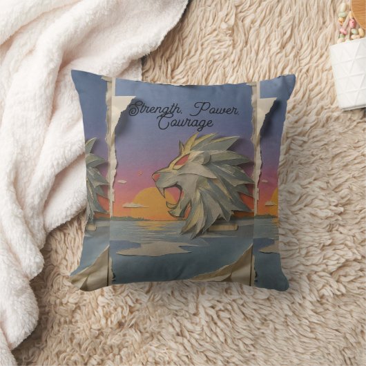 Lion Papercut Decorative Throw Pillow クッション (ブランケット)