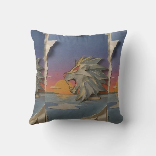 Lion Papercut Decorative Throw Pillow クッション (裏面)