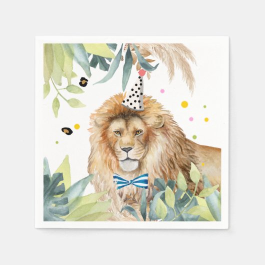 Lion Party Animals Jungle Birthday Safari スタンダードカクテルナプキン (正面)