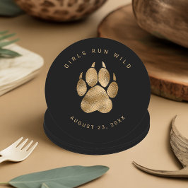 Lion Pawprint Girls Run Wild Black Gold ID1148 ラウンドペーパーコースター