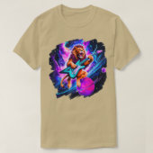 Lion Playing Guitar in Space Outer Space Music Lio Tシャツ (デザイン正面)