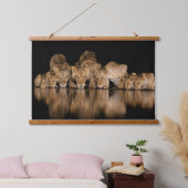 Lion Pride Drinks at the Water Hole at Night 吊り下げ型タペストリー (寝室)