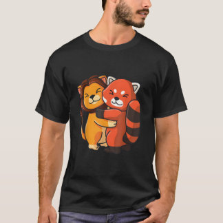 Lion Red Panda Hugging Kawaii Animal Tシャツ