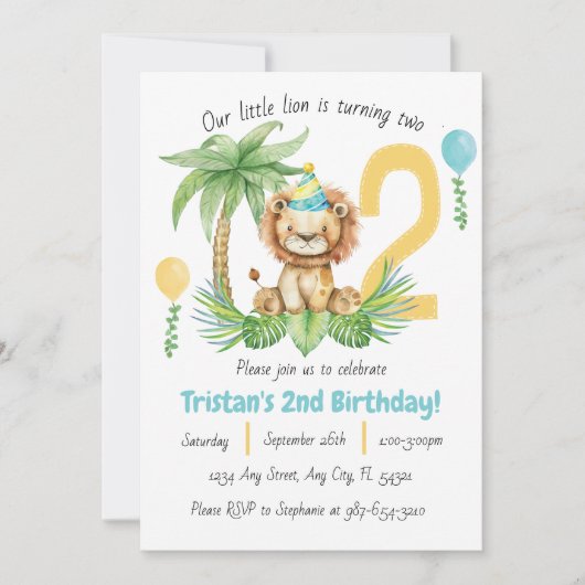Lion Safari 2nd Birthday Invitation 招待状 (正面)