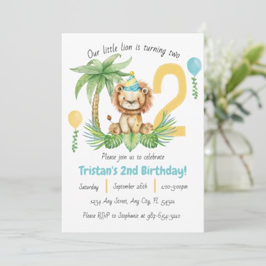 Lion Safari 2nd Birthday Invitation 招待状 (スタンド正面)