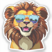 Lion Sticker with Aviator Sunglasses  シール (正面)