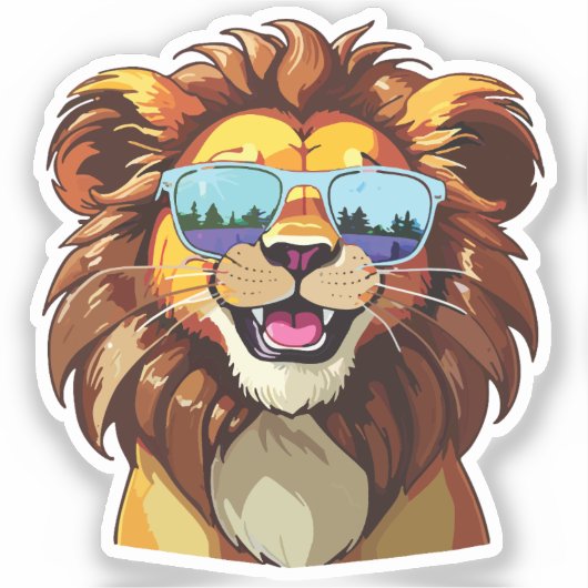 Lion Sticker with Aviator Sunglasses  シール (正面)