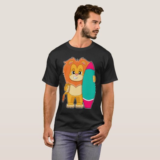 Lion Surfing Surfboard Summer Tシャツ (正面フル)