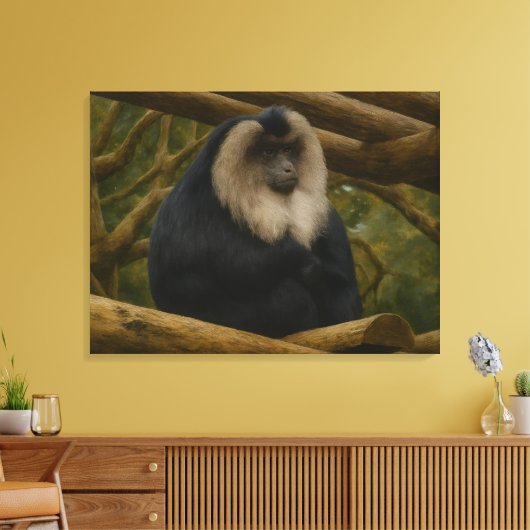 Lion-Tailed Macaque in Forest Sanctuary キャンバスプリント (インサイチュ (リビング))