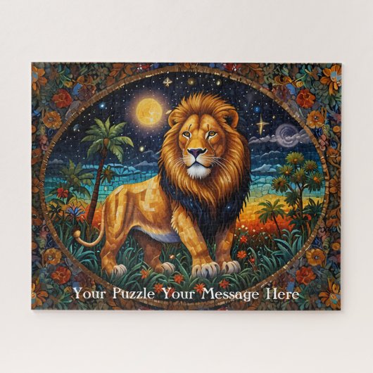 Lion tapestry fantasy painting mosaic diamond ジグソーパズル (横)