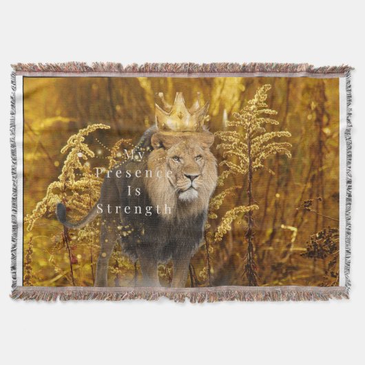 Lion Throw Blanket – My Presence Is Strength スローブランケット (正面)