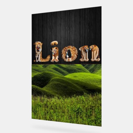 "LION Typography Art - Majestic Jungle King Poster アクリルサイン (傾斜)