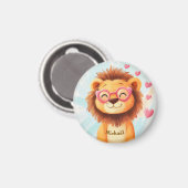 Lion Valentine's Day Heart Badge Kids School  マグネット (正面/裏面)