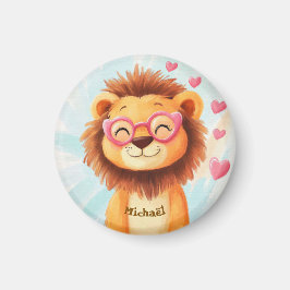 Lion Valentine's Day Heart Badge Kids School  マグネット