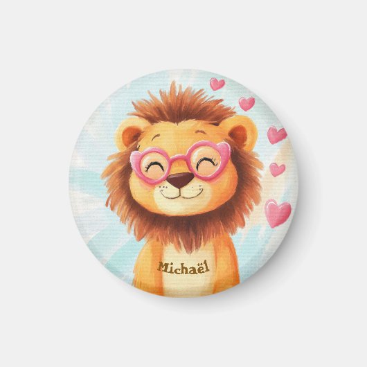 Lion Valentine's Day Heart Badge Kids School  マグネット (正面)