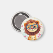 Lion Valentine's Day Heart Badge Kids School  マグネット (正面/裏面)