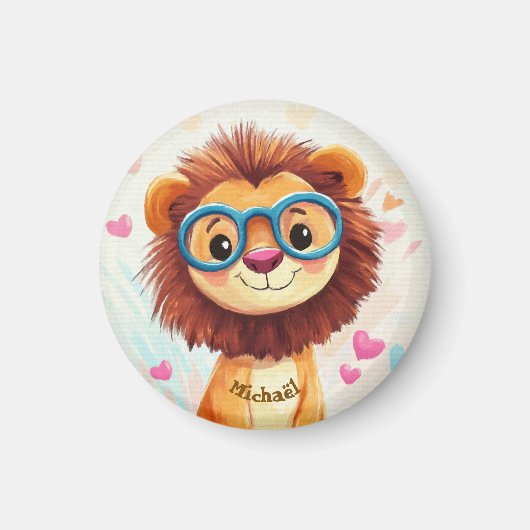 Lion Valentine's Day Heart Badge Kids School  マグネット (正面)