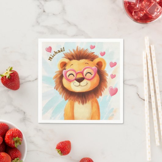 Lion Valentine's Day Heart Kids School スタンダードカクテルナプキン (インサイチュ)