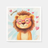 Lion Valentine's Day Heart Kids School スタンダードカクテルナプキン (正面)