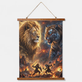 Lion vs Tiger Epic Fantasy Battle Wall Hanging Tap 吊り下げ型タペストリー