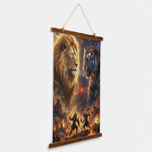 Lion vs Tiger Epic Fantasy Battle Wall Hanging Tap 吊り下げ型タペストリー (傾斜あり)
