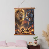 Lion vs Tiger Epic Fantasy Battle Wall Hanging Tap 吊り下げ型タペストリー (寝室)