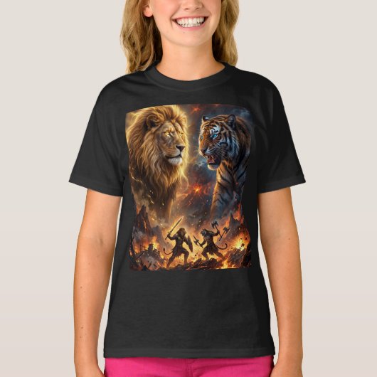Lion vs Tiger Epic Fantasy Battle Wall Hanging Tap Tシャツ (正面)
