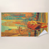 Lion Walking Through City Street Art ビーチタオル (正面)