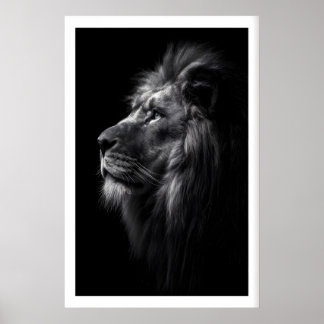 Lion Wall Art Black and White Side Profile with ポスター