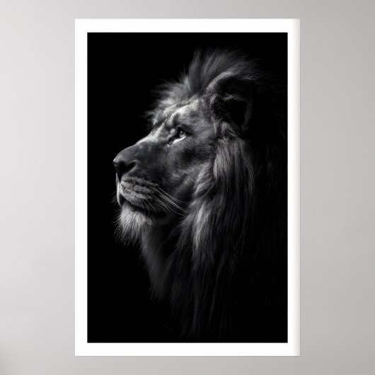 Lion Wall Art Black and White Side Profile with ポスター (正面)