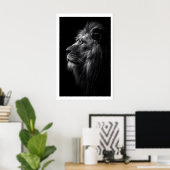 Lion Wall Art Black and White Side Profile with ポスター (ホームオフィス)