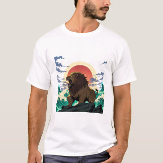 Lion Wave Art - Ukiyo-e Sunset Design Tシャツ