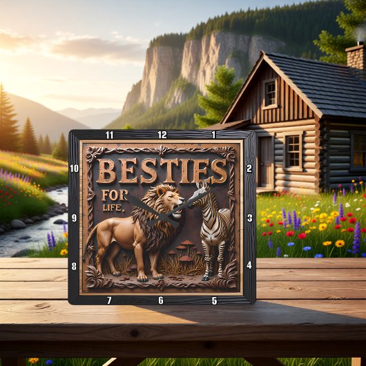 Lion Zebra Close Up Friends スクエア壁時計