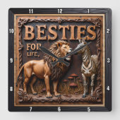 Lion Zebra Close Up Friends スクエア壁時計 (正面)