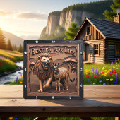 Lion Zebra Close Up Savanna スクエア壁時計