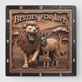 Lion Zebra Close Up Savanna スクエア壁時計 (正面)