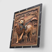 Lion Zebra Close Up Savanna スクエア壁時計 (傾斜)