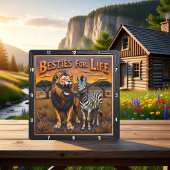 Lion Zebra Savanna Besties スクエア壁時計