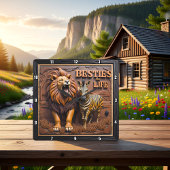 Lion Zebra Savanna Friendship スクエア壁時計