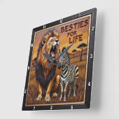 Lion Zebra Savanna Habitat スクエア壁時計 (傾斜)