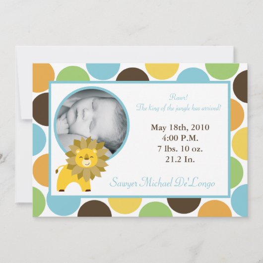 Lion Zoo Photo Birth 5x7ジャングル王の発表 案内状 (正面)