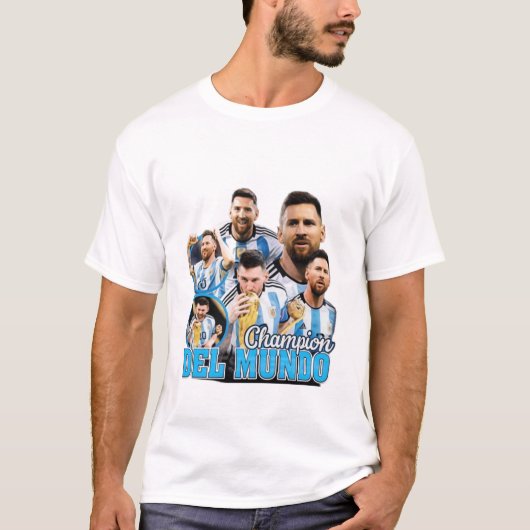 Lionel Messi Champion Del Mundo Argentina World  Tシャツ (正面)