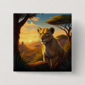 Lioness among a wilderness setting 缶バッジ (正面)