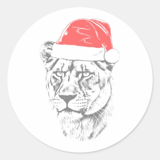 Lioness Christmas Hat ラウンドシール (正面)