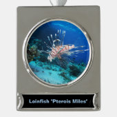 LionfishまたはPterois Miles、海リーフフィッシュ シルバープレートバナーオーナメント (正面)