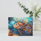 Lionfish in Expressive Ocean Oil Painting ポストカード (スタンド正面)