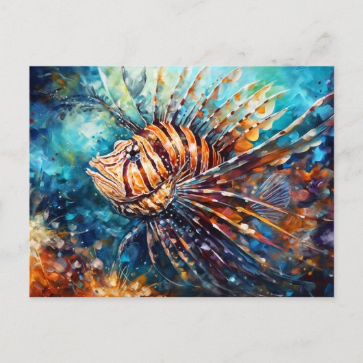 Lionfish in Expressive Ocean Oil Painting ポストカード (正面)