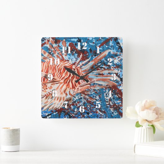 LionFish Splatter Art スクエア壁時計 (ホーム)