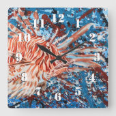 LionFish Splatter Art スクエア壁時計 (正面)
